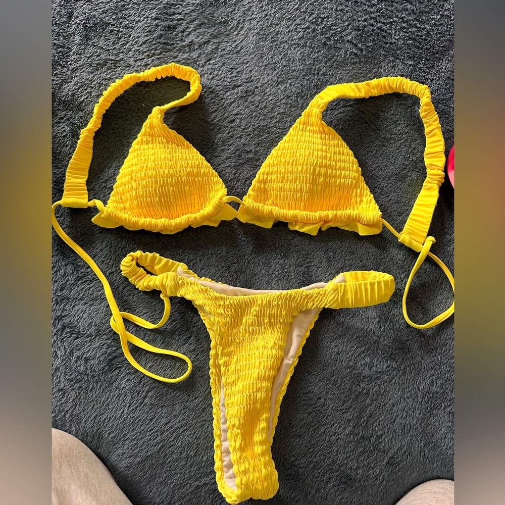 Yellow smocked bikini set